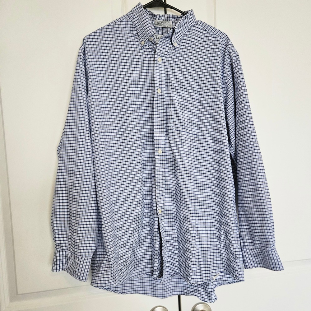 LL Bean Mens Size Neck‎ 16 Longsleeve Button Down Plaid Dress Casual Shirt